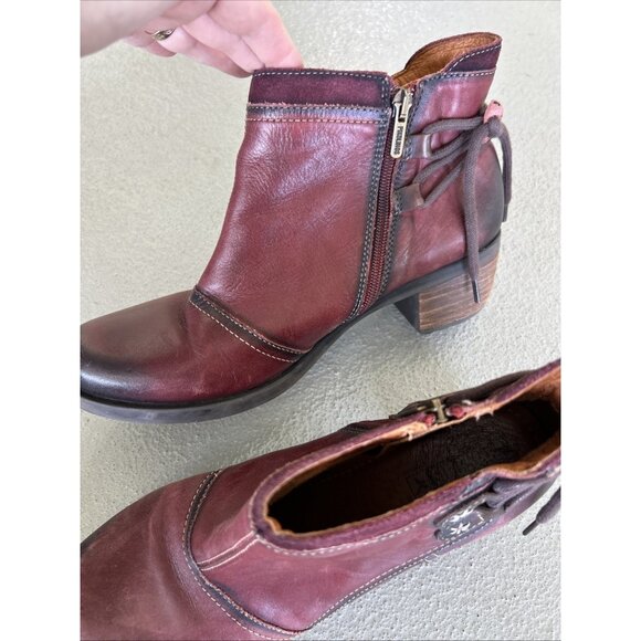 PIKOLINOS Le Mans Burgundy Wine Leather Ankle Boots EU 39 US 8.5 - 9 Western - Picture 3 of 9